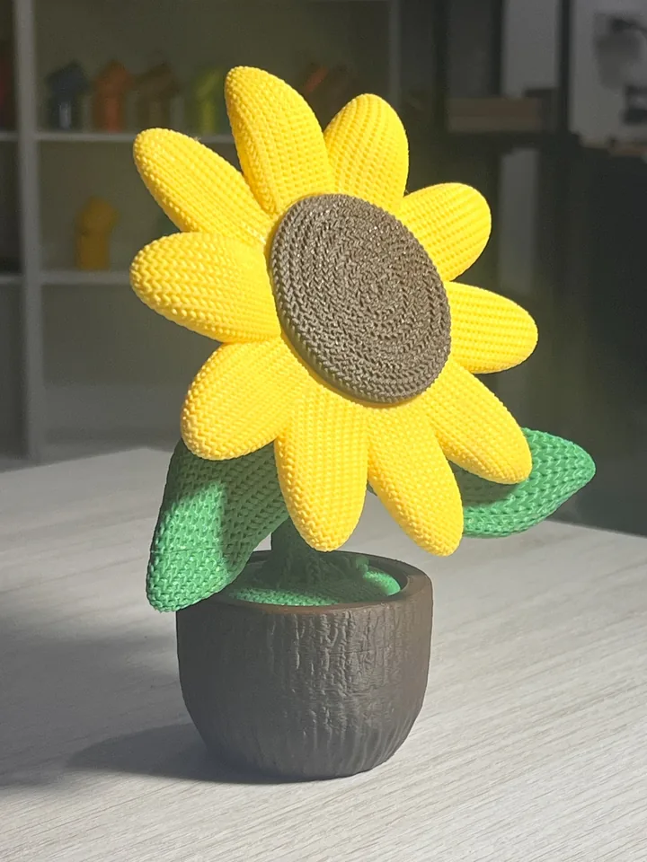 Girassol 3D estilo crochê impresso em 3D